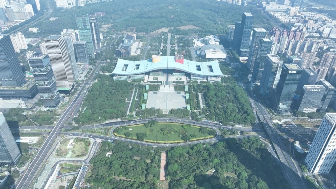 深圳会展中心航拍城市建筑风光市民中心广场