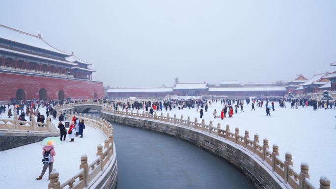 故宫人群4k北京故宫雪景实拍