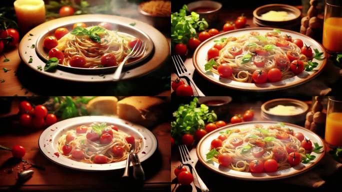 食物烹饪意大利面西红柿面条新鲜面食番茄