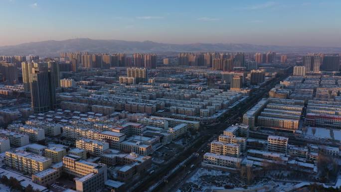 山西省大同市市区雪景航拍