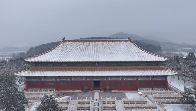北京明十三陵雪景航拍