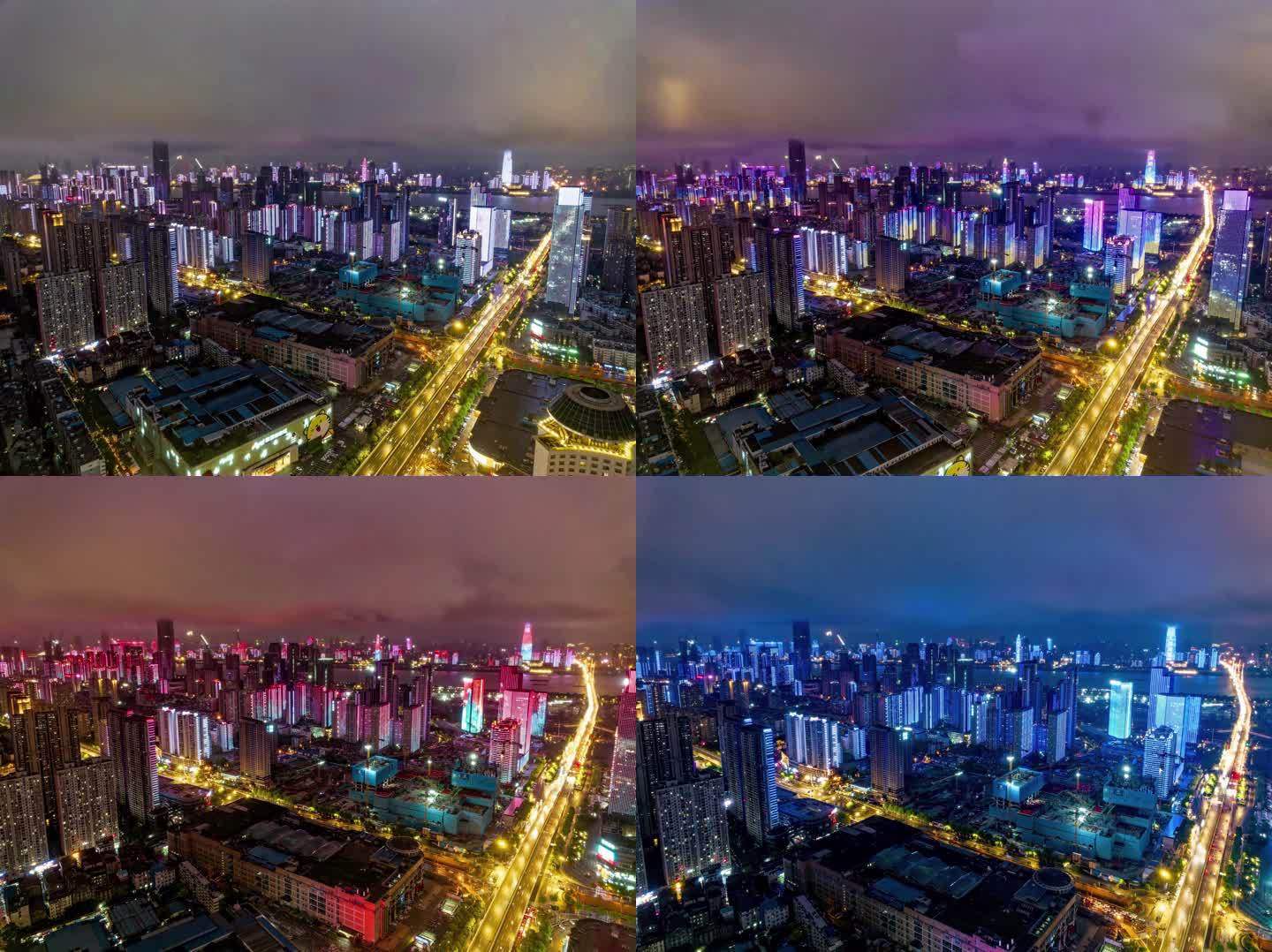 武汉城市灯光秀延时航拍