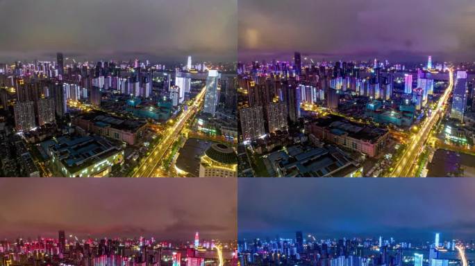 武汉城市灯光秀延时航拍
