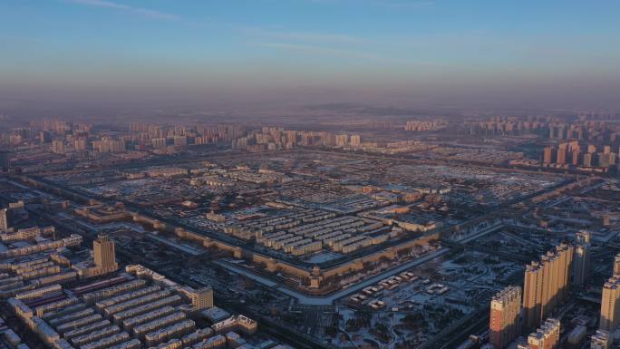 山西省大同市大同古城雪景航拍