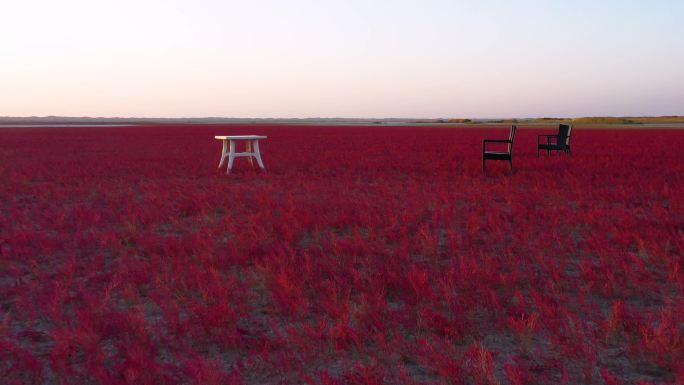 红草地  湖边草坪 沼泽地 桌椅 户外