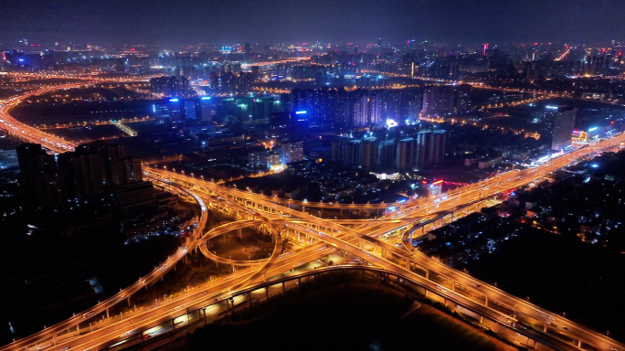 立交桥夜景 航拍延时画面  车流交通