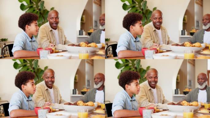 开心的是，黑一家人和孩子一起在饭桌上吃午饭、晚饭和在家吃正餐。爷爷奶奶、父母和小男孩带着食物增进感情