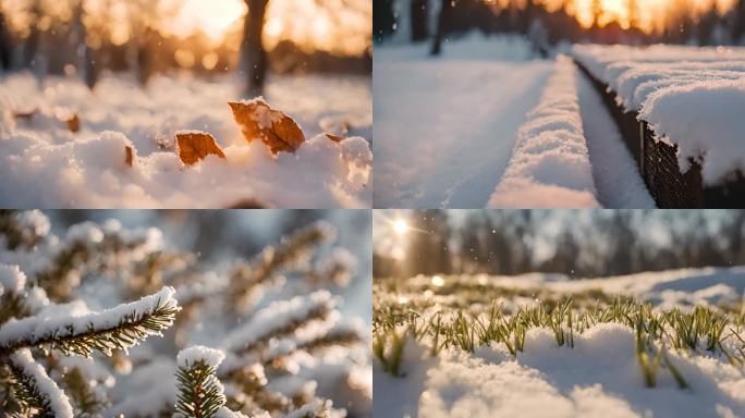 冬天雪景下雪冬日暖阳唯美雪景大寒雪景冬季