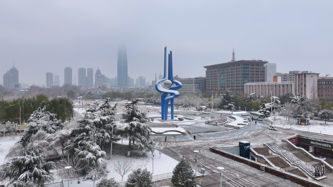 航拍济南雪景下雪