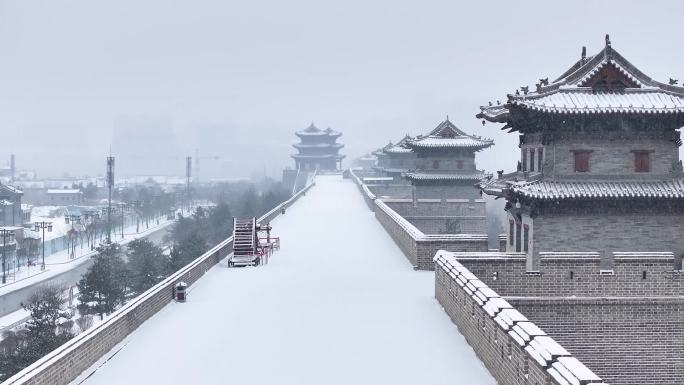 山西大同城墙城楼雪景航拍