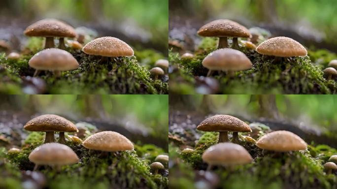 逆光原始森林大自然青苔蘑菇