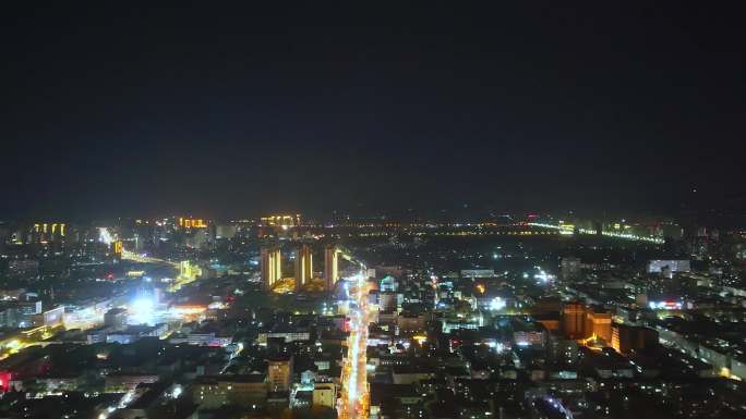 航拍山西临汾尧都区城市夜景4K