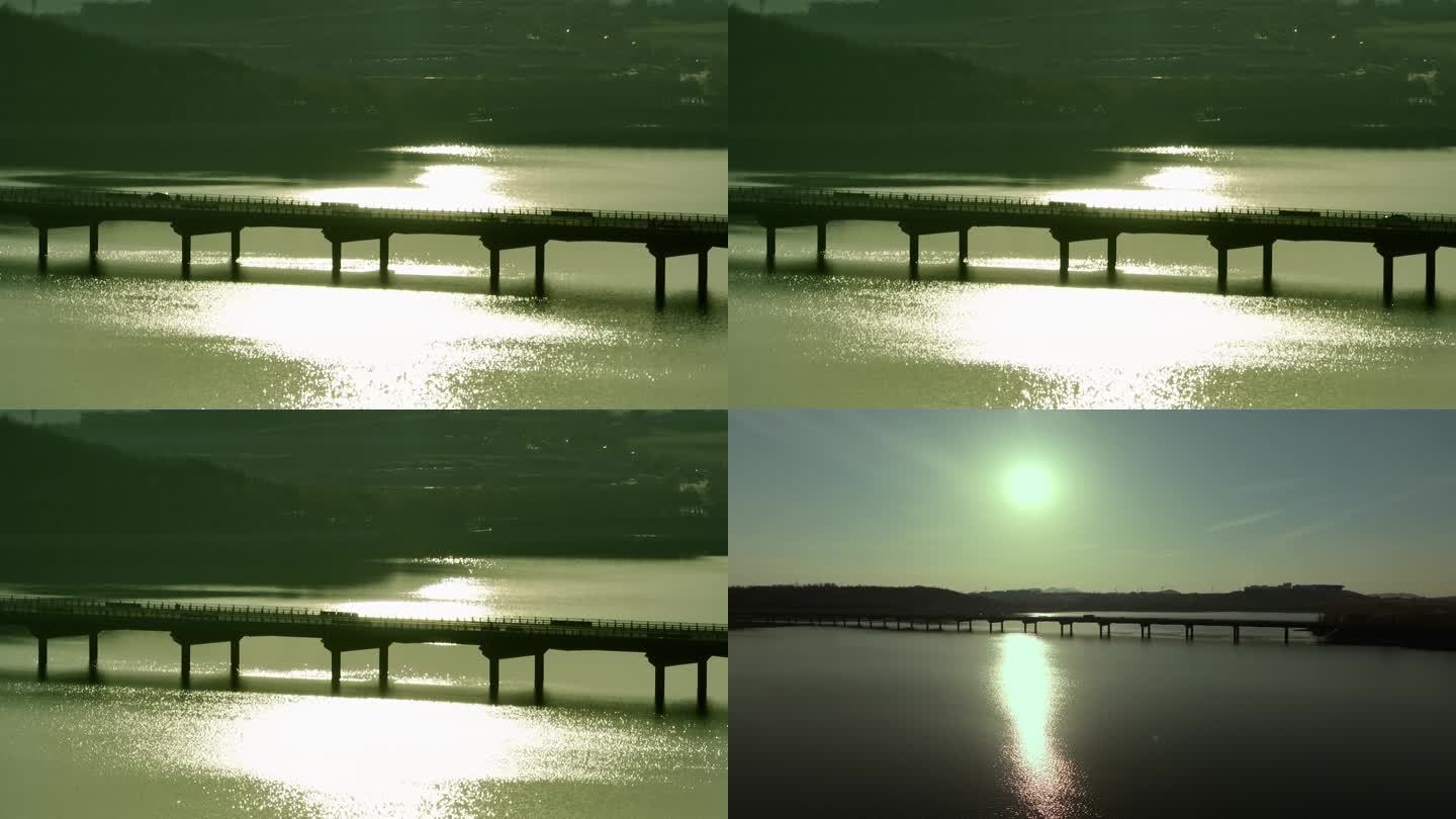 泰安西湖夕阳大桥剪影