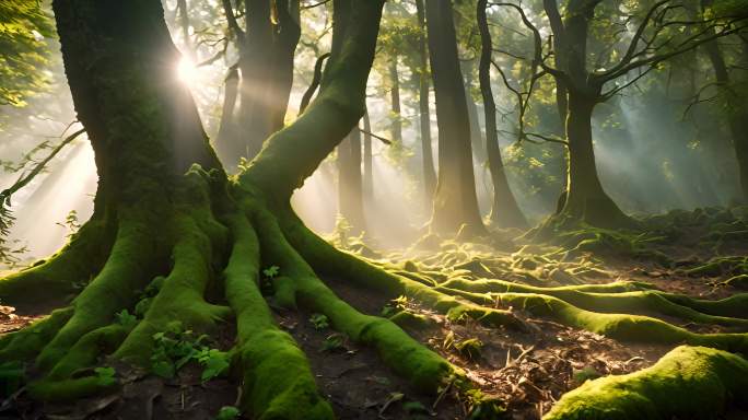 百年老树原始森林大自然青苔唯美千年古树