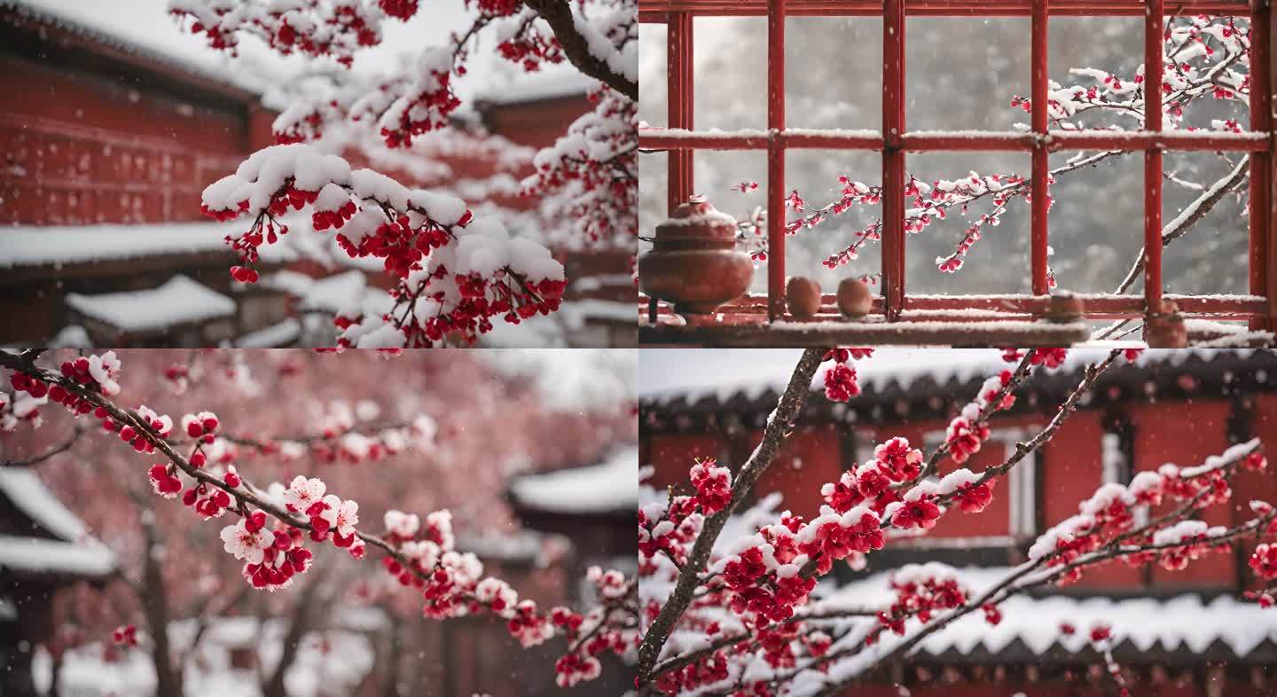 唯美雪景冬天冬季梅花梅花大寒梅花腊八节