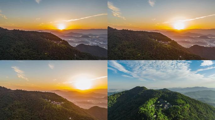 上虞梁湖兰芎山仙福禅寺绿水青山日出蓝天