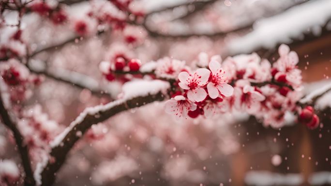 唯美雪景冬天冬季梅花梅花大寒梅花腊八节