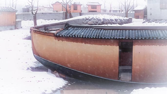 8090年代房屋视频素材背景冬天下雪