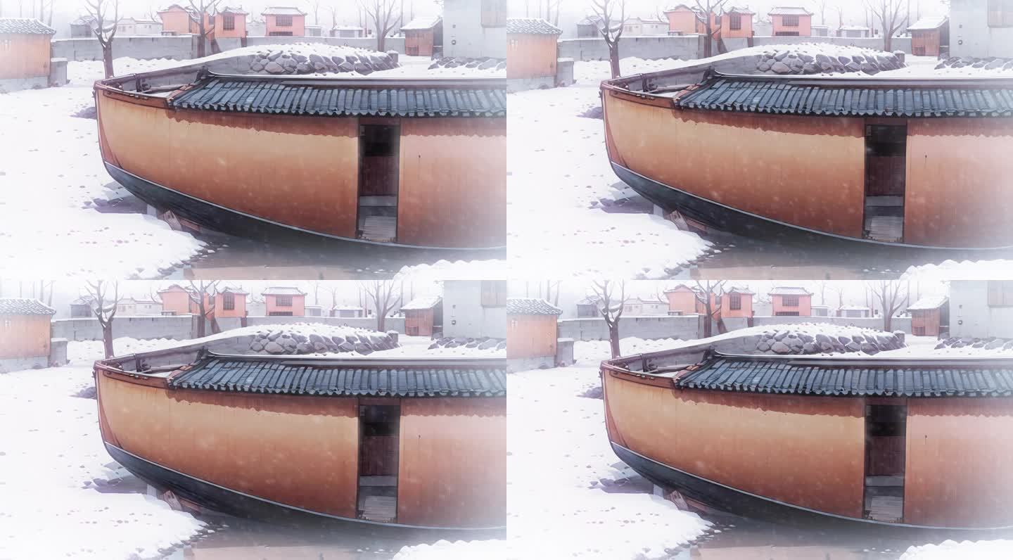 8090年代房屋视频素材背景冬天下雪