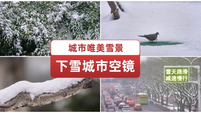 城市唯美雪景 冬天寒冷人文 外卖扫雪行人