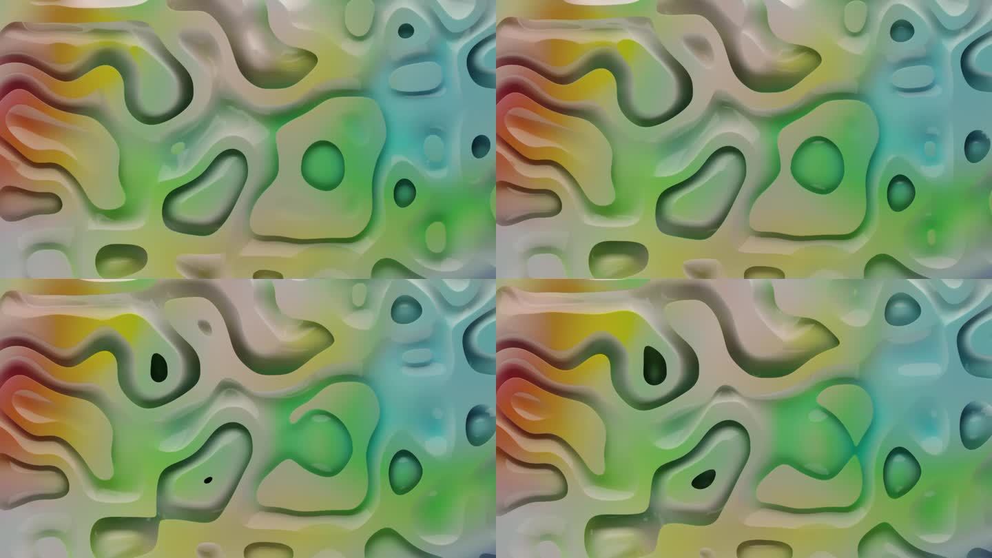 体积液体波的环形三维抽象动画。多色渐变波浪图案。时尚抽象3D动画