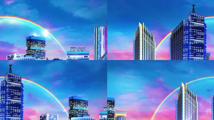 城市穿梭 城市 彩虹 雨后彩虹的城市