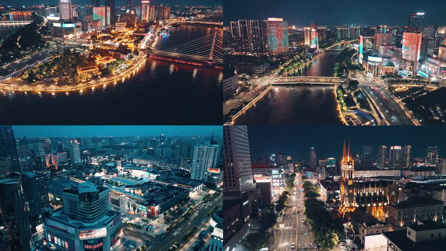 宁波市区三江口夜景航拍