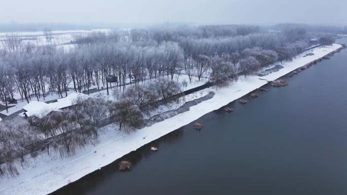 北京通州大运河雪景航拍