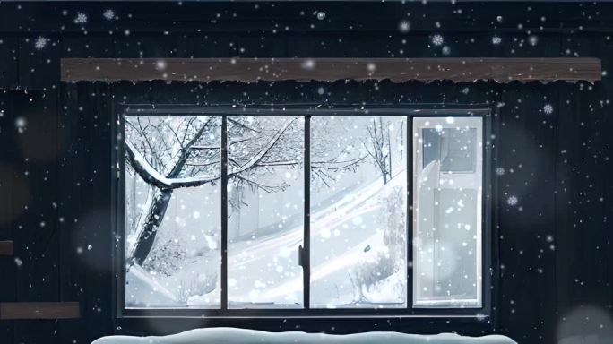 高清窗外下雪夜景