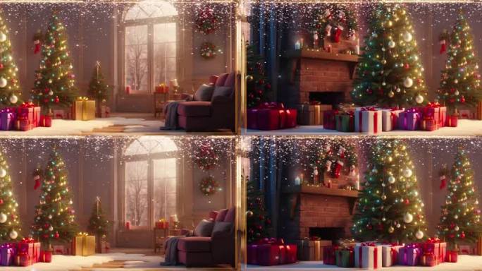 4K宽屏大屏室内圣诞装饰节日背景