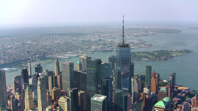 俯瞰曼哈顿金融区，俯瞰纽约东河