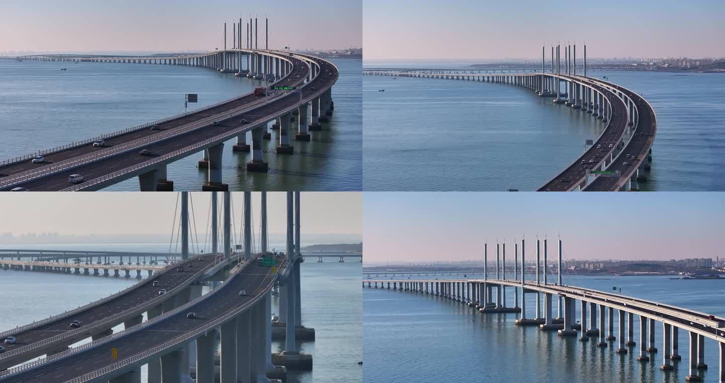 青岛跨海大桥胶州湾大桥航拍-4k