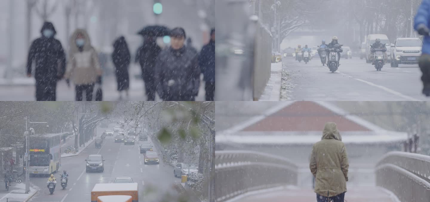 北京大雪街道，下雪天城市交通出行市井