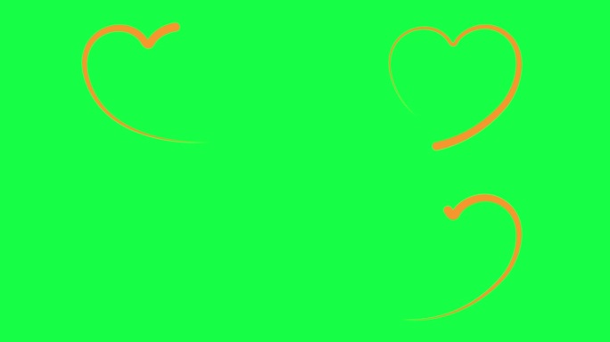 动画橙色心脏绘制与液体效果。画出和消失的笔触的效果。爱的概念，志愿服务，捐赠。矢量插图隔离在绿色背景