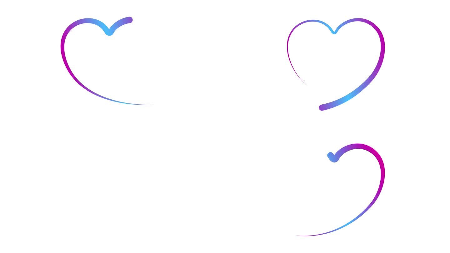 动画粉蓝色心脏绘制与液体效果。画出和消失的笔触的效果。爱的概念，志愿服务，捐赠。矢量插图隔离在白色背