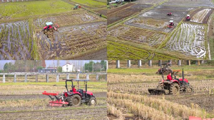 4K拖拉机农业机械化犁地耕地播种