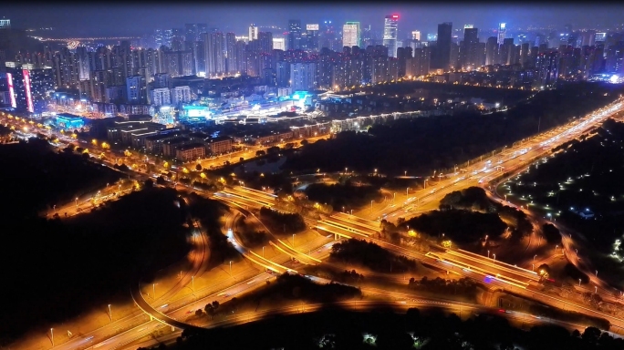 城市交通夜景 航拍延时视频 美丽建筑夜景