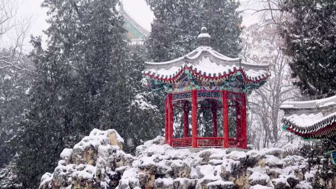 实拍北京2023年初雪北海公园飘雪雪景