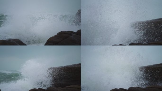 海岸浪花礁石-高速摄影