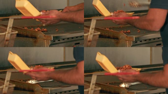 烤鸡肉铁板烧一次性餐盒特写镜头