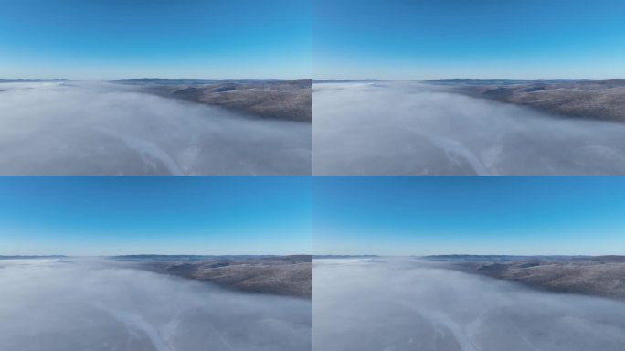 航拍冻雾迷漫的大兴安岭林海雪原