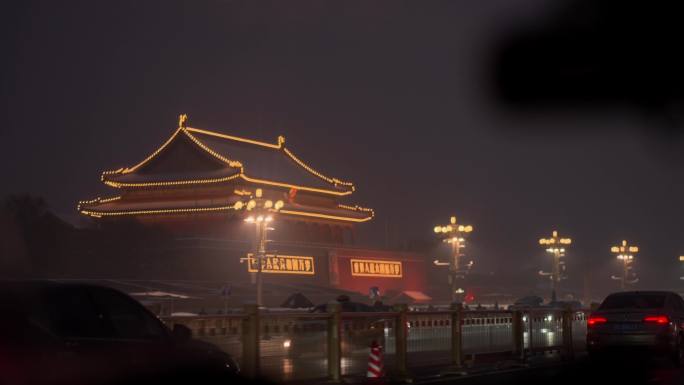 4K北京雪景 行人车流街景 夜晚街头