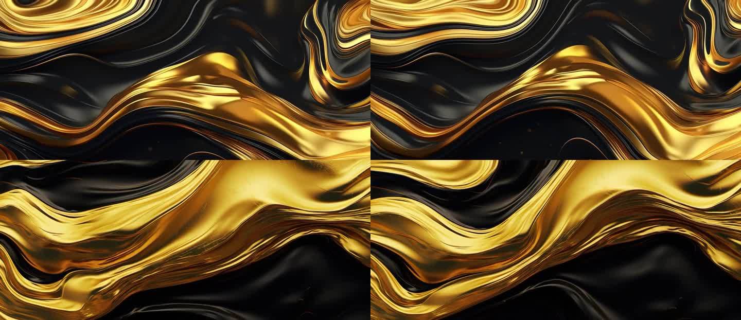 液态抽象艺术丝绸液态流体黑金2款