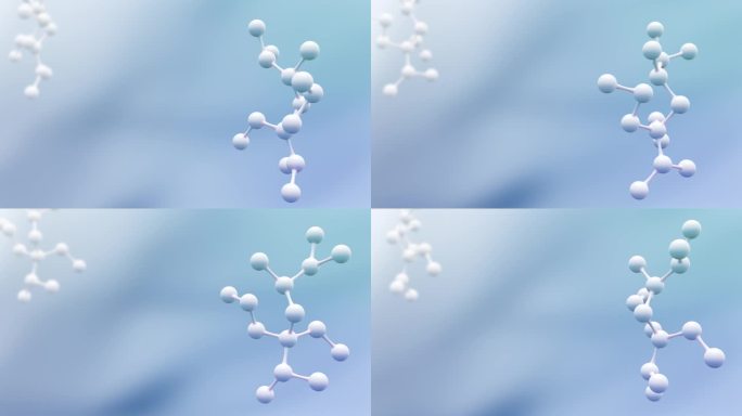 概念现实分子背景。奶油分子的科学动画。透明质酸护肤液广告，胶原蛋白精华液滴与化妆品广告背景。4 k的