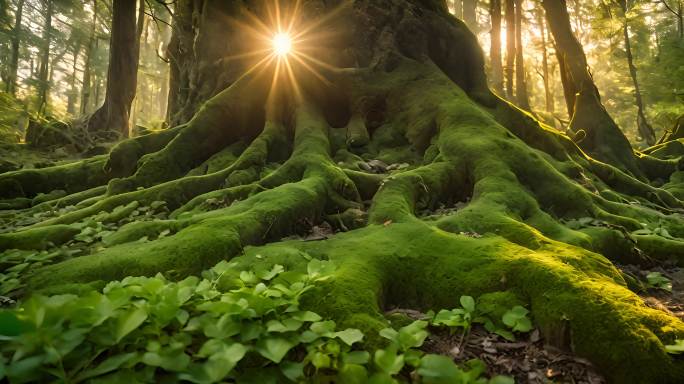 百年老树原始森林大自然青苔唯美千年古树