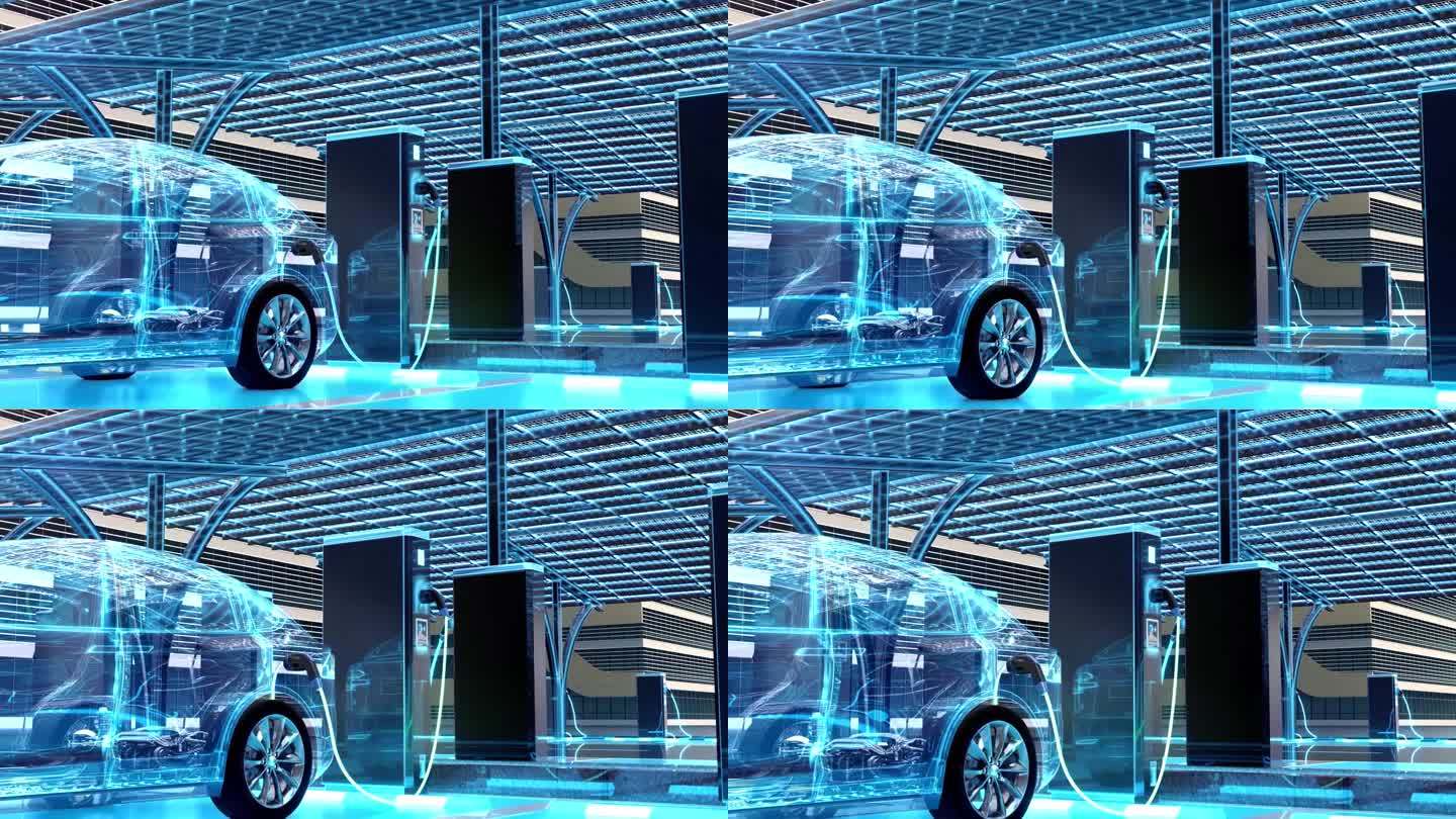 科技感全息HUD新能源汽车电池充电片头