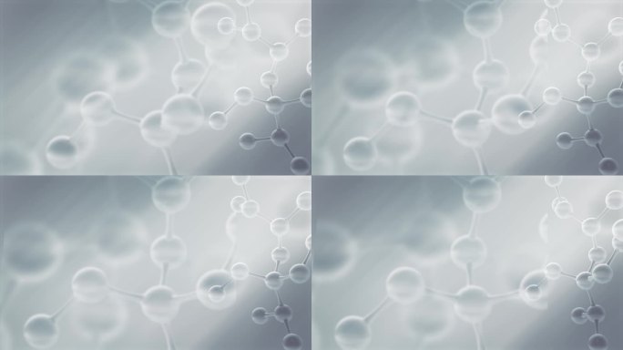 概念现实分子背景。奶油分子的科学动画。透明质酸护肤液广告，胶原蛋白精华液滴与化妆品广告背景。4 k的