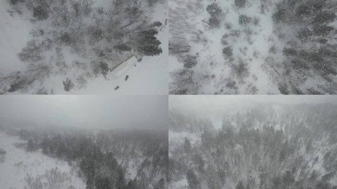 长白山雪岭下雪航拍