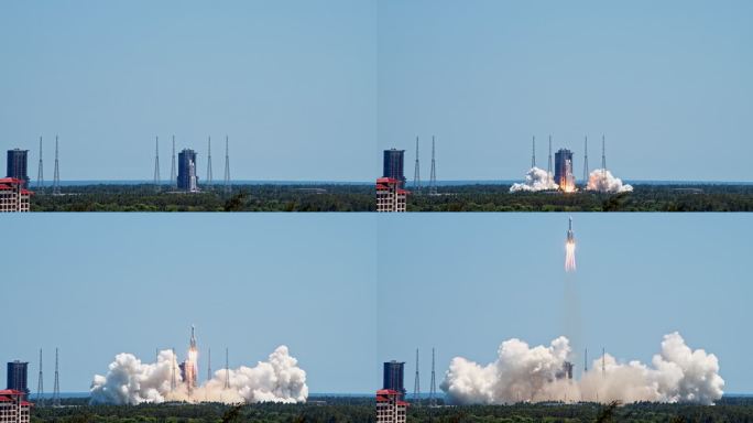 中国空间站问天实验舱发射升空高清慢动作