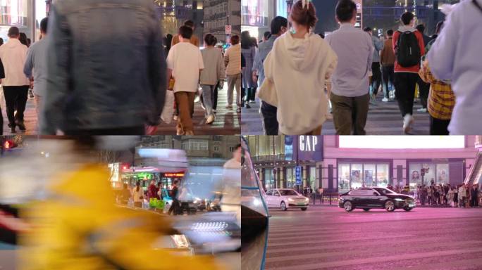 夜晚城市行人过马路人流脚步视频素材40